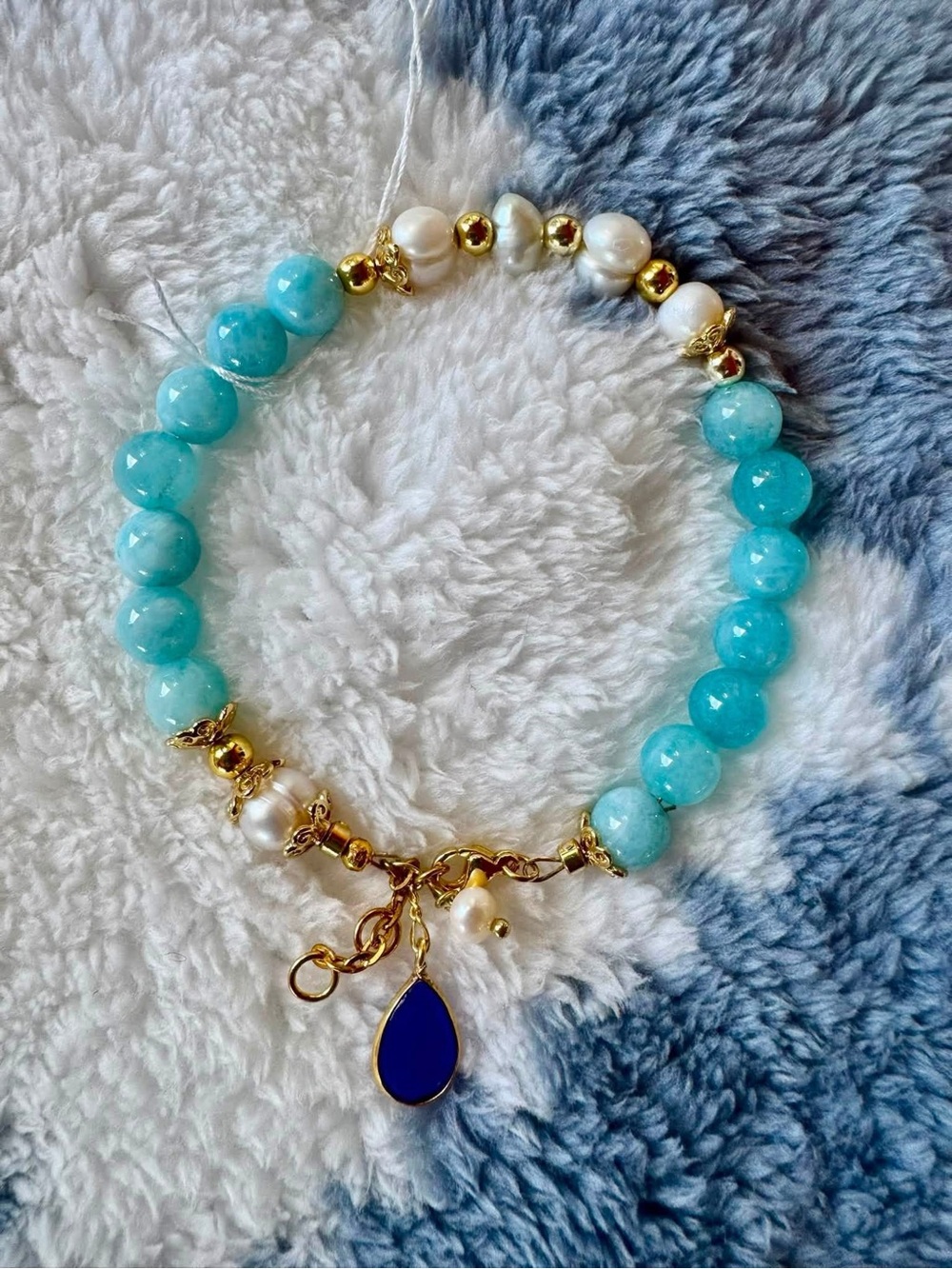 Turquoise Beaded Charm Bracelet with Gold Accents